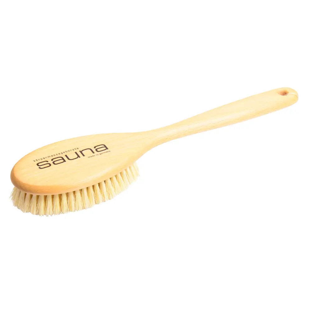 Perie Sauna din lemn cu coadă și fibre naturale pentru baie și masaj uscat